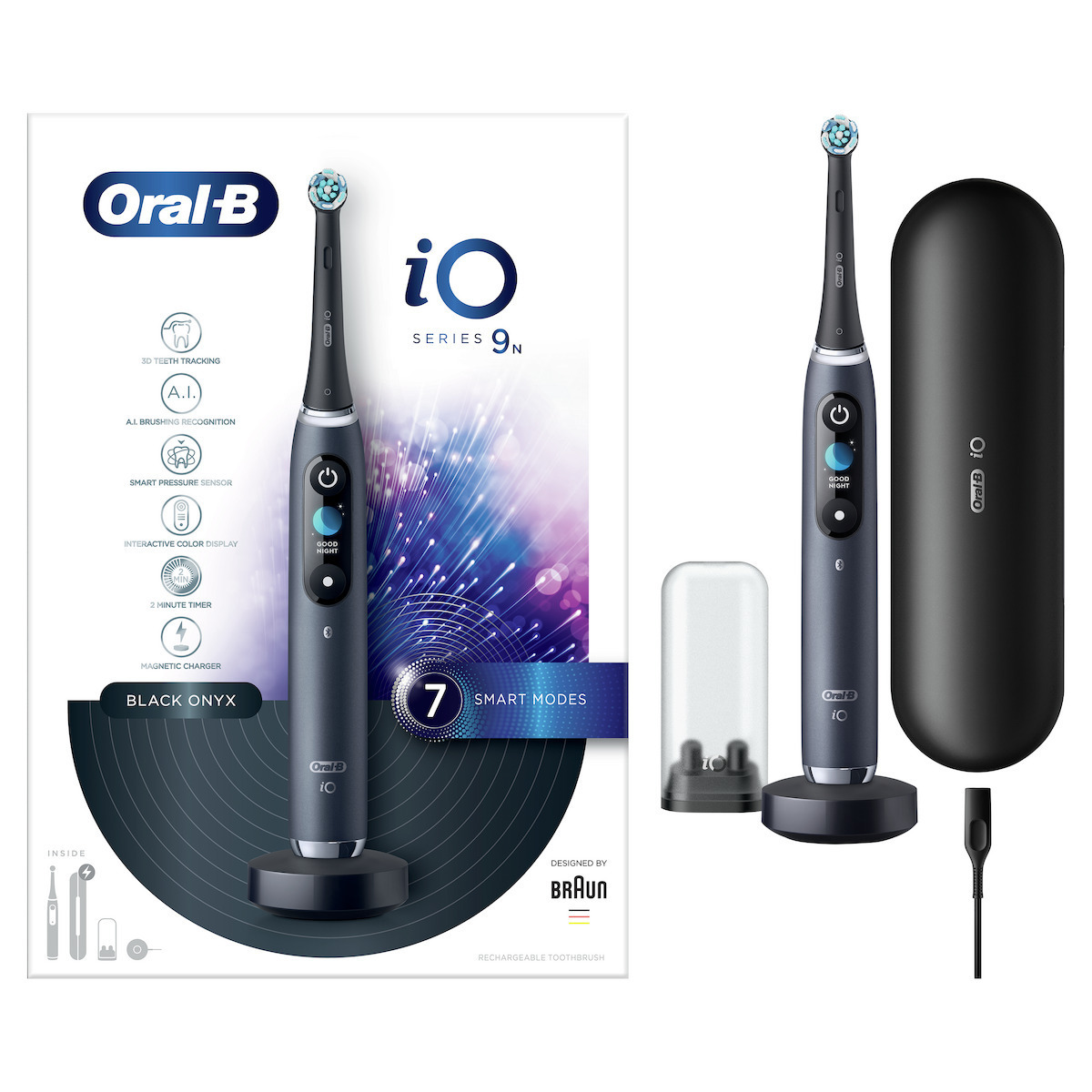 Oral-B Io Series 9n Ηλεκτρική Οδοντόβουρτσα Μπαταρίας με Αισθητήρα Πίεσης και Θήκη Ταξιδίου Μαύρη